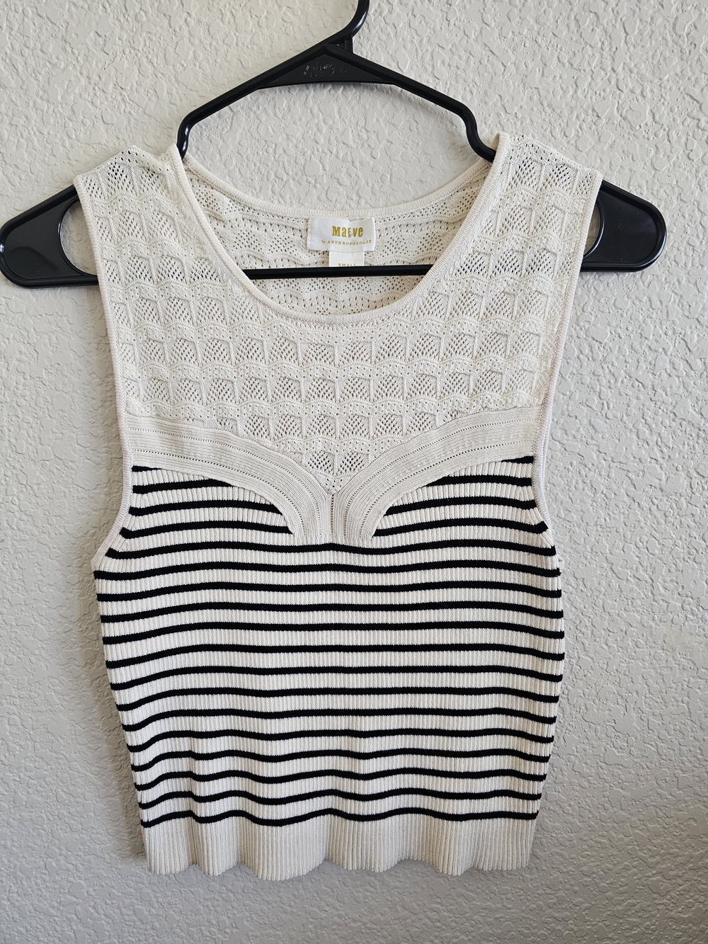 Maeve Cream & Black Striped Knit Tank Top
